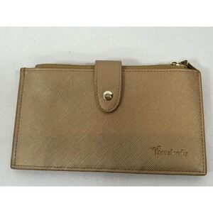 Travelambo Gold Bifold Multi Card Wallet Zippered Pockets Travel Vacation